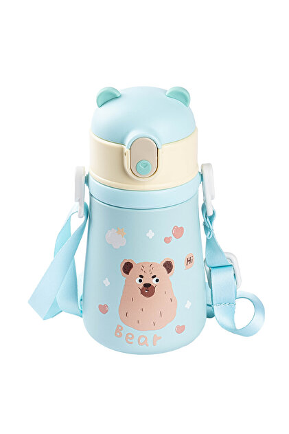 Green Stainless Steel Children's Thermos with Strap 380ml