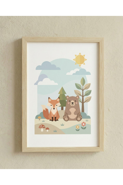 Montessori Educational Table Wooden Framed Table Baby Kids Room Wall Decoration Uv Printing - Single Table Natural Wooden Frame