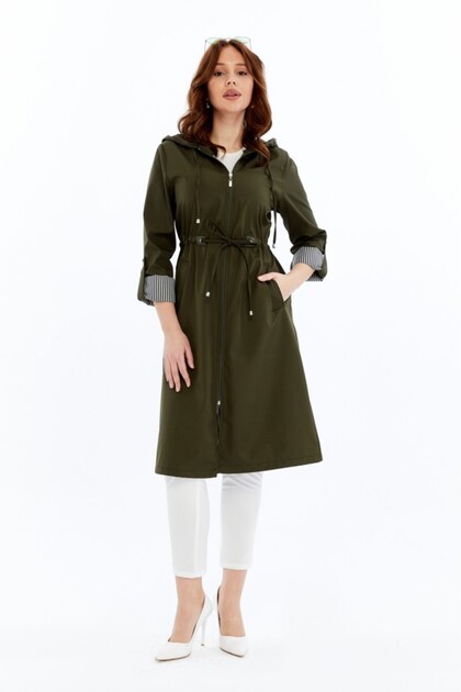 Hooded Zippered Women's Sports Trench Coat