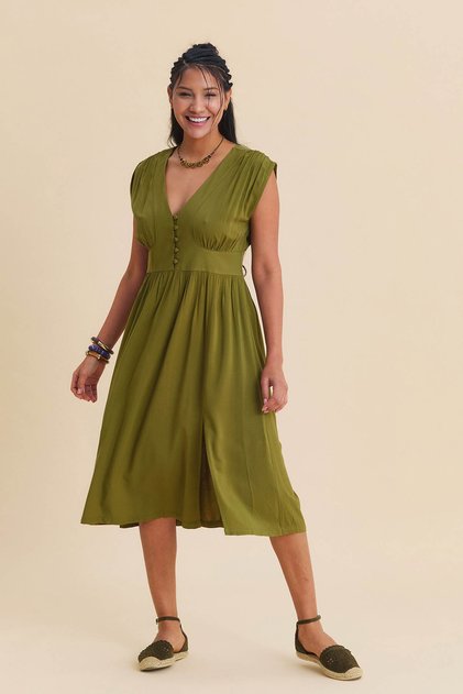 V-Neck Backless Midi Dress