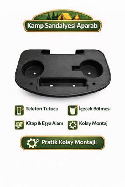 Kamp Sandalyesi Bardaklık ve Telefon Tutucu Aparatı Standı Siyah
