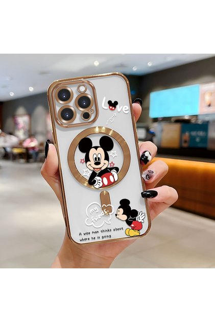 iPhone 15 Pro Max Compatible Transparent Soft Silicone Magsafe Wireless Phone Case Mickey Pattern