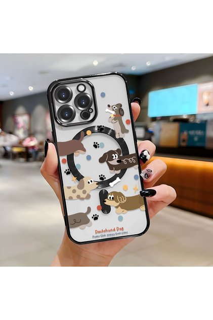 iPhone 15 Pro Max Compatible Transparent Soft Silicone Magsafe Wireless Phone Case Dog Pattern