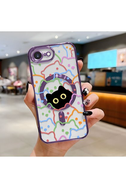iPhone 17E Compatible Transparent Soft Silicone Magsafe Wireless Phone Case Cat Pattern