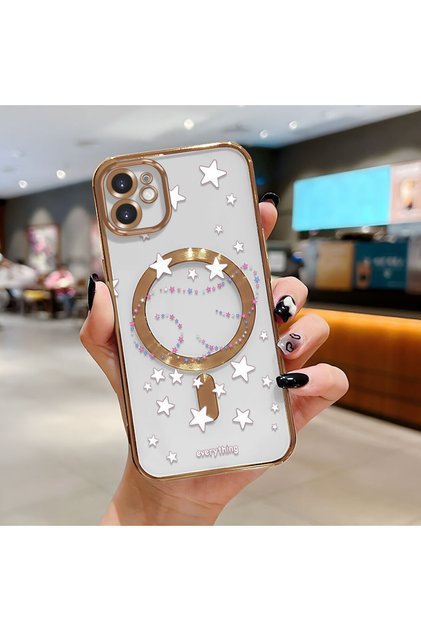 iPhone 11 Compatible Transparent Soft Silicone Magsafe Wireless Phone Case Star Pattern