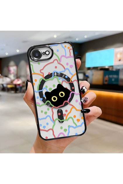 iPhone 17E Compatible Transparent Soft Silicone Magsafe Wireless Phone Case Cat Pattern