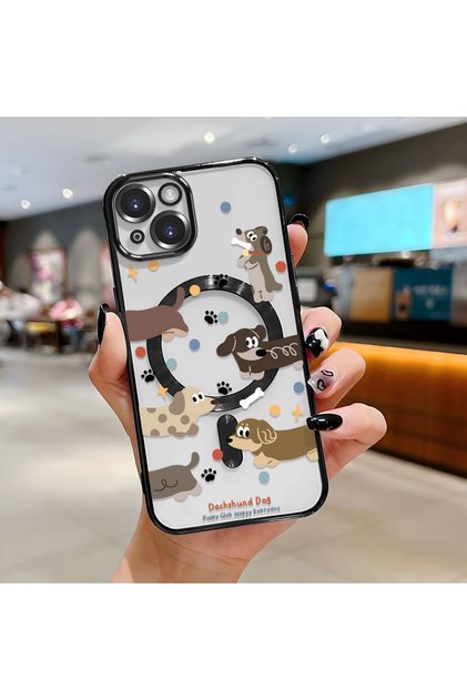 iPhone 14 Compatible Transparent Soft Silicone Magsafe Wireless Phone Case Dog Pattern