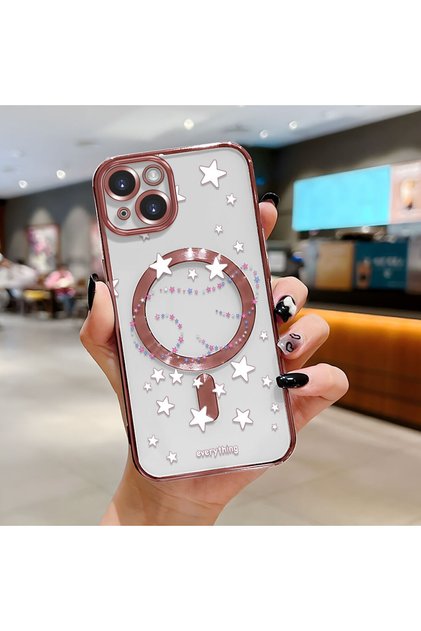 iPhone 14 Compatible Transparent Soft Silicone Magsafe Wireless Phone Case Star Pattern