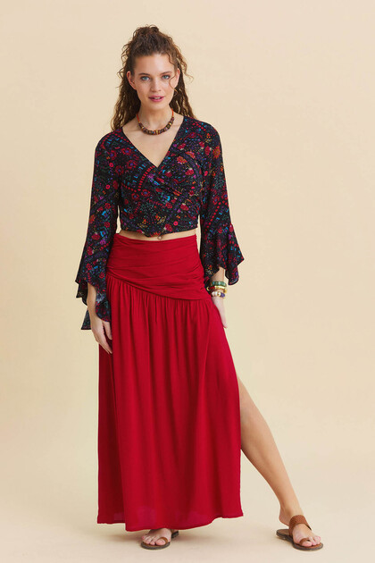 Drape Detaylı Yırtmaçlı Uzun Etek