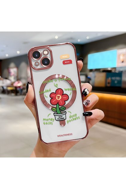 iPhone 13 Compatible Transparent Soft Silicone Magsafe Wireless Phone Case Flower Pattern
