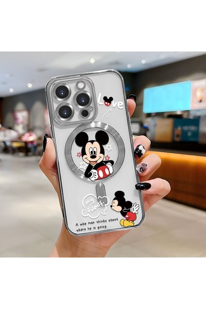 iPhone 16 Pro Compatible Transparent Soft Silicone Magsafe Wireless Phone Case Mickey Pattern