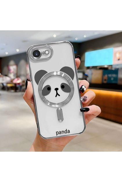 iPhone 16E Compatible Transparent Soft Silicone Magsafe Wireless Phone Case Panda Pattern
