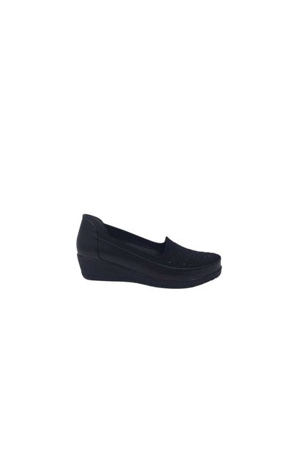 İzlife 14460 Women's Black Stone Stretch Wedge Sole Stylish Shoes