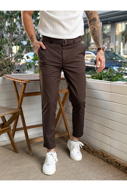 Parachute Fabric Italian Cut K Belt Detail Trousers Brown