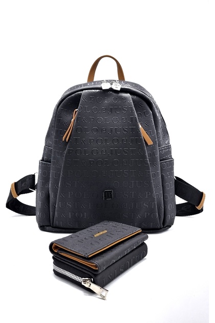 Just Polo Women's 9-Compartment Embossed Printed Backpack and Wallet Combination Set