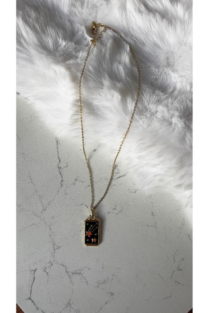 Black Orange Enameled Star Tarot Necklace