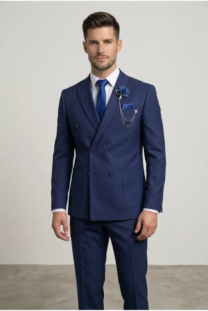 Men's Double-Breasted Slim Fit Suit with Pocket Bag (New Season)