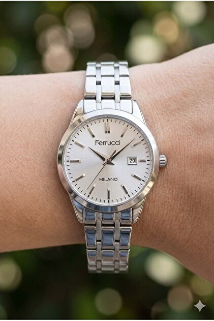 Round Case Women's Wristwatch | 31mm Steel Case, Silver Metal Band, Silver Dial
