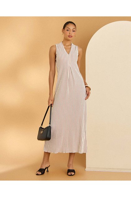 Women Ivory Striped Dress