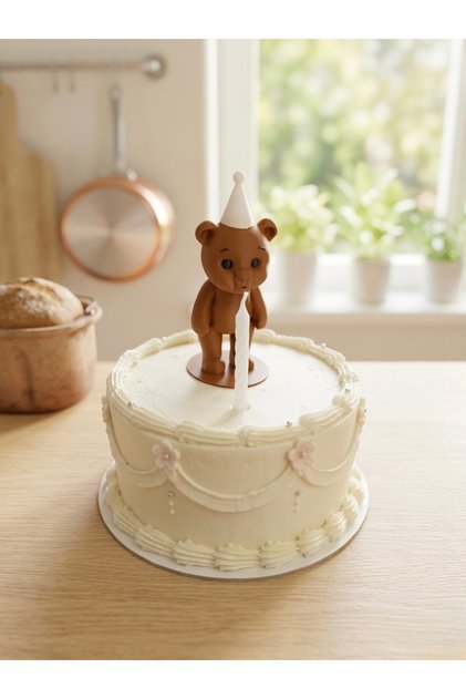 ⭐ Kahve Rengi Ayıcık Figürlü Mum Üfleyen Ayıcık-10cm– Doğum Günü Parti Pastası Dekoru – Cake Topper