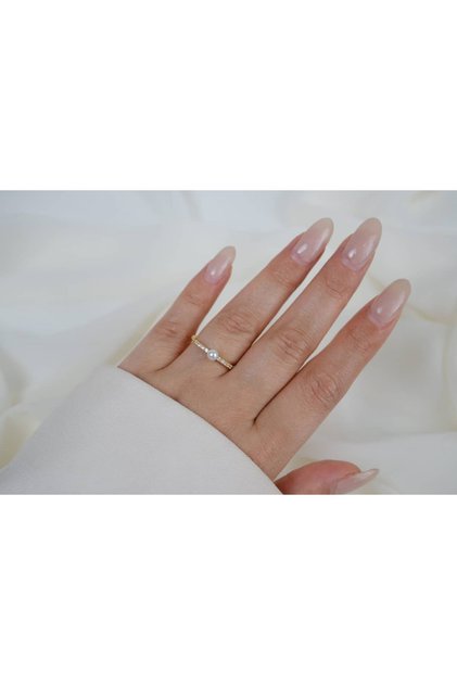 Yzk369 Pearl-Detail Fine Stone Gold Adjustable Ring