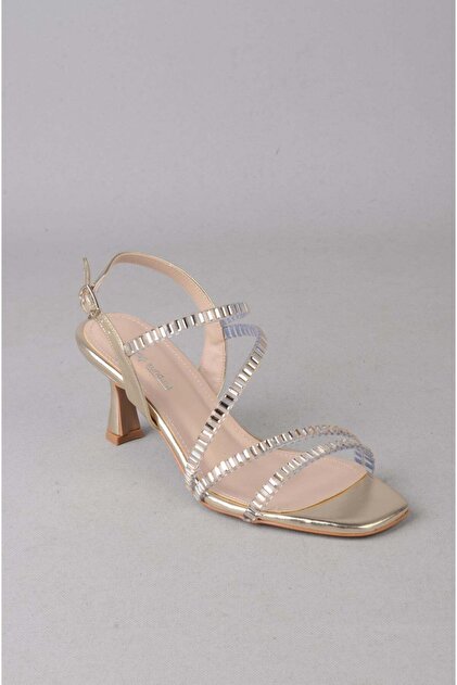 Seç Y126 Stone-Embellished Heel-Strapped Evening Shoes (Heel: 7.5cm) Gold