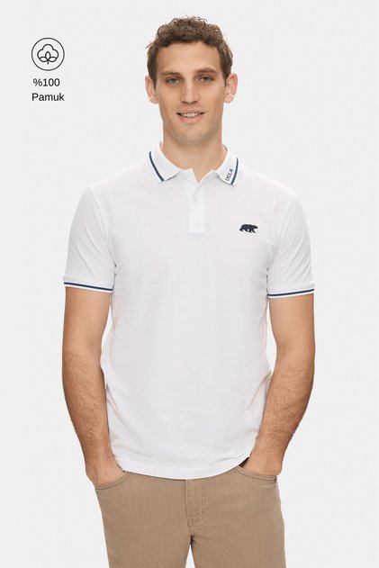 Fahr White Polo Collar Embroidered 100% Cotton Standard Fit Men's Tshirt
