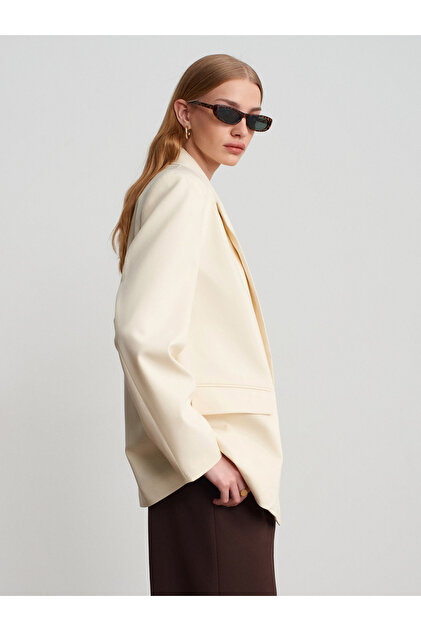 Dilvin 60791 Kruvaze Oversize Blazer-Ekru - Fiyatı, Yorumları