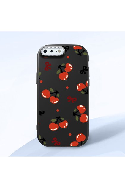 iPhone 8 Plus Compatible Camera Protected Black Soft Silicone Phone Case ViÅŸne Patterned