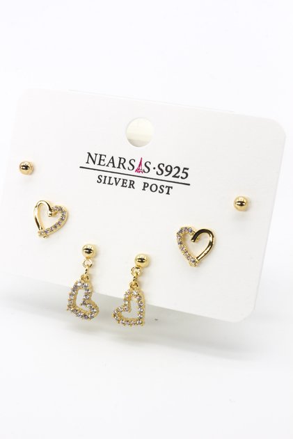 Zircon Stone Set of Six Heart Earrings