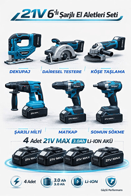 Voltz 4 PARÇA MATKAP FLEX KIRICI SOMUN SIKMA PROFESYONEL SET 3X5
