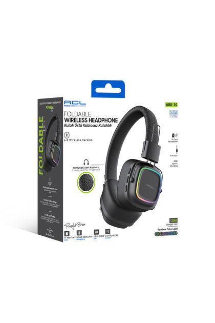 ABK-10 Katlanabilir Bluetooth 6.0 RGB Işıklı Kulak Üstü Kulaklık – Lüks Deri Başlık ve Güçlü Bas