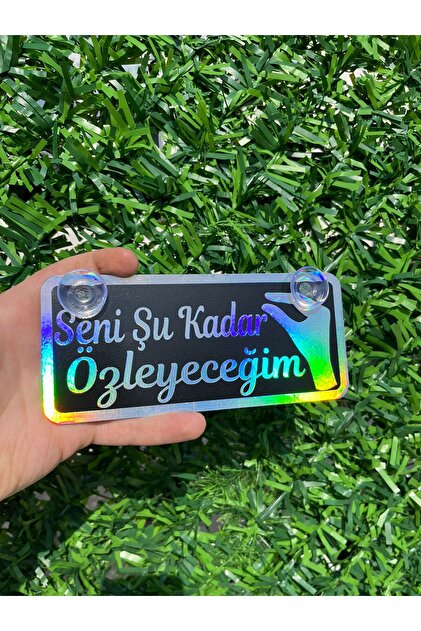 VANTUZLU (ÖPÜCÜKLÜ) CAM SÜSÜ DEKOR AMAÇLI SİYAH ÜZERİ HOLOGRAM SENİ ŞU KADAR ÖZLEYECEĞİM