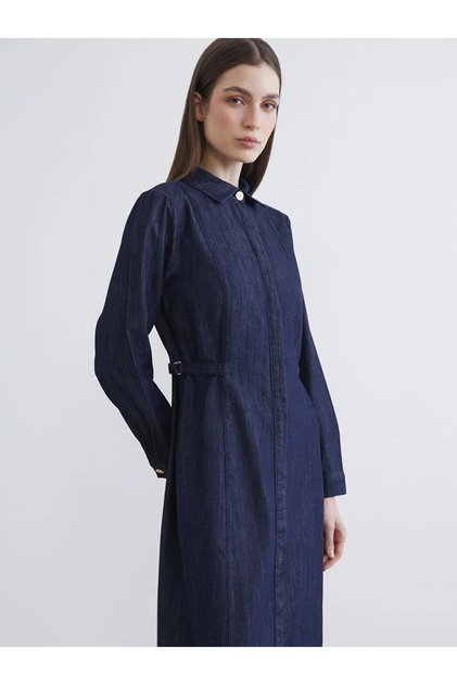 Shirt Collar Women's Jean Dress (S6)