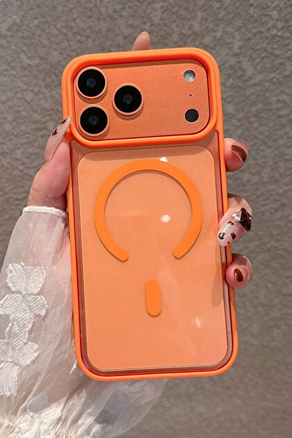 KVK PRİVACY iPhone 17 Pro Max Magsafe Uyumlu Orange Şeffaf Telefon