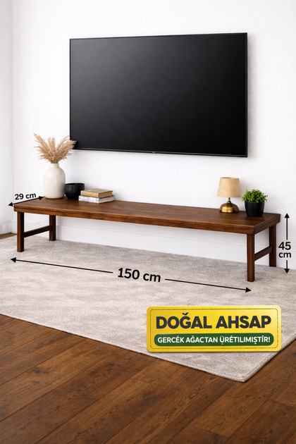Doğal Masif Ahşap TV Altı Dresuar 150x29x45 cm – Modern Minimalist Konsol Sehpa