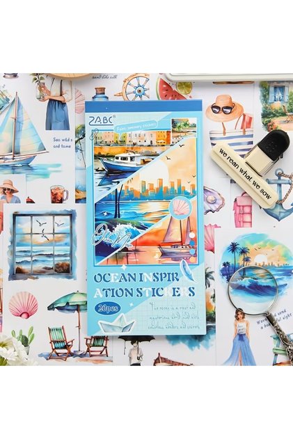 2 Sheets Transparent Sticker Sea Holiday Summer Bullet Journal Scrapbook Laptop Aestetic Blue