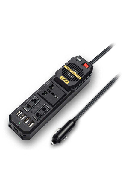 Invertor auto de 200W 12V–220V cu priză CA și porturi USB, sursă de alimentare pentru brichetă