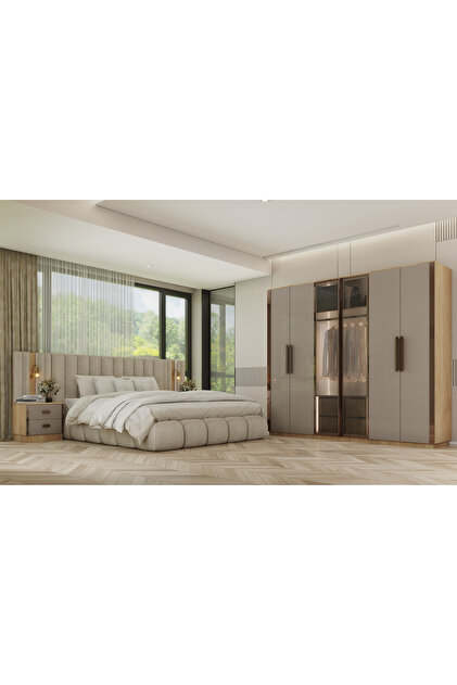 Vanmed Home Bronz %100 MDF Reflekte Cam ve LED Aydınlatmalı Yatak