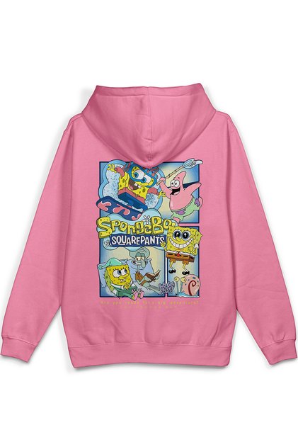 Spongeback Printed Hooded Half Oversized Sweatshirt Pink Hoodie 1232