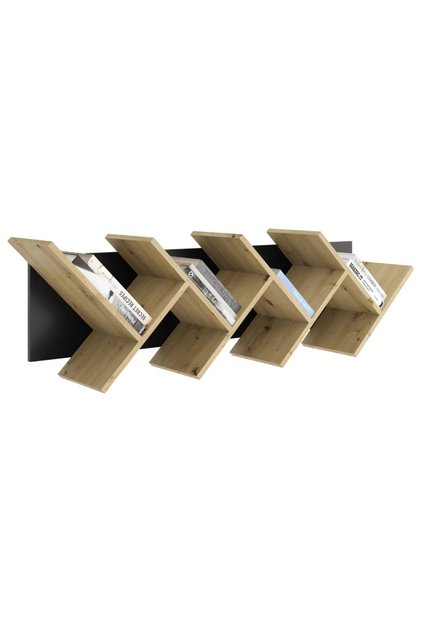 Bibliotecă geometrică suspendată, stejar și negru