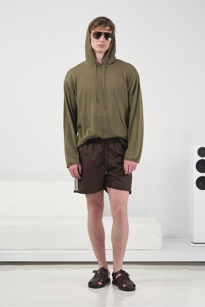 Flowy Khaki Linen Knitwear Sweatshirt