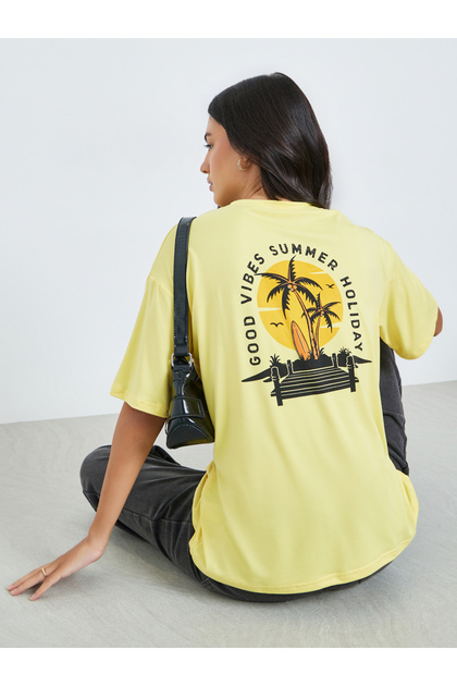 Yellow Graphic Back Palm Print T-Shirt