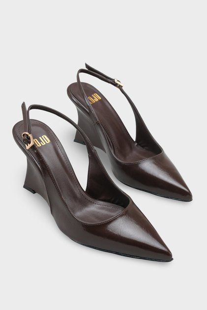 Women's Pointed Toe Shoes, Set of Wedge Heel Stylish Sandals Agis Brown