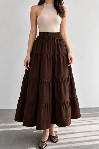 Women's Layered Long Skirt – Casual Stylish Skirt with Elastic Waist