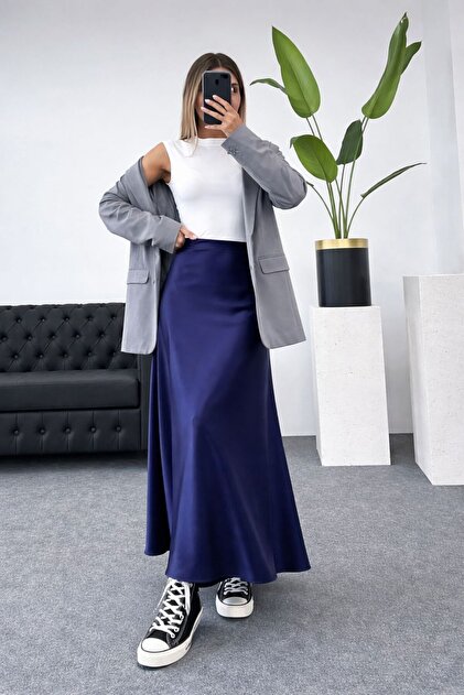 Fustă damă în A, maxi, șic, cu betelie elastică din satin, lungime 100 cm