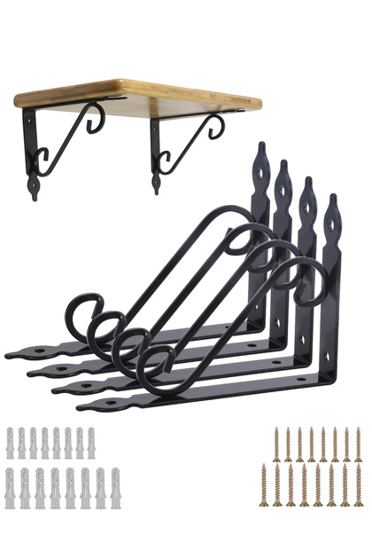 4-Piece Shelf Bracket S-Shape - Small with 44-Piece Drywall screws & Plastic Anchor Kit