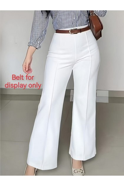 White Solid Straight Leg Pants