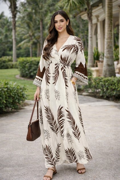 Double Breasted Collar Patterned Dress