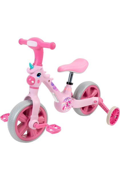 Bicicleta 2 in 1 , cu roti ajutatoare si pedale detasabile, roz